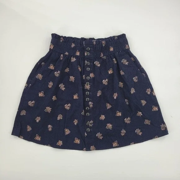 Madewell Paperbag Button-Front Mini Skirt Baby Corduroy Deep Indigo size S NH131 - Picture 2 of 12